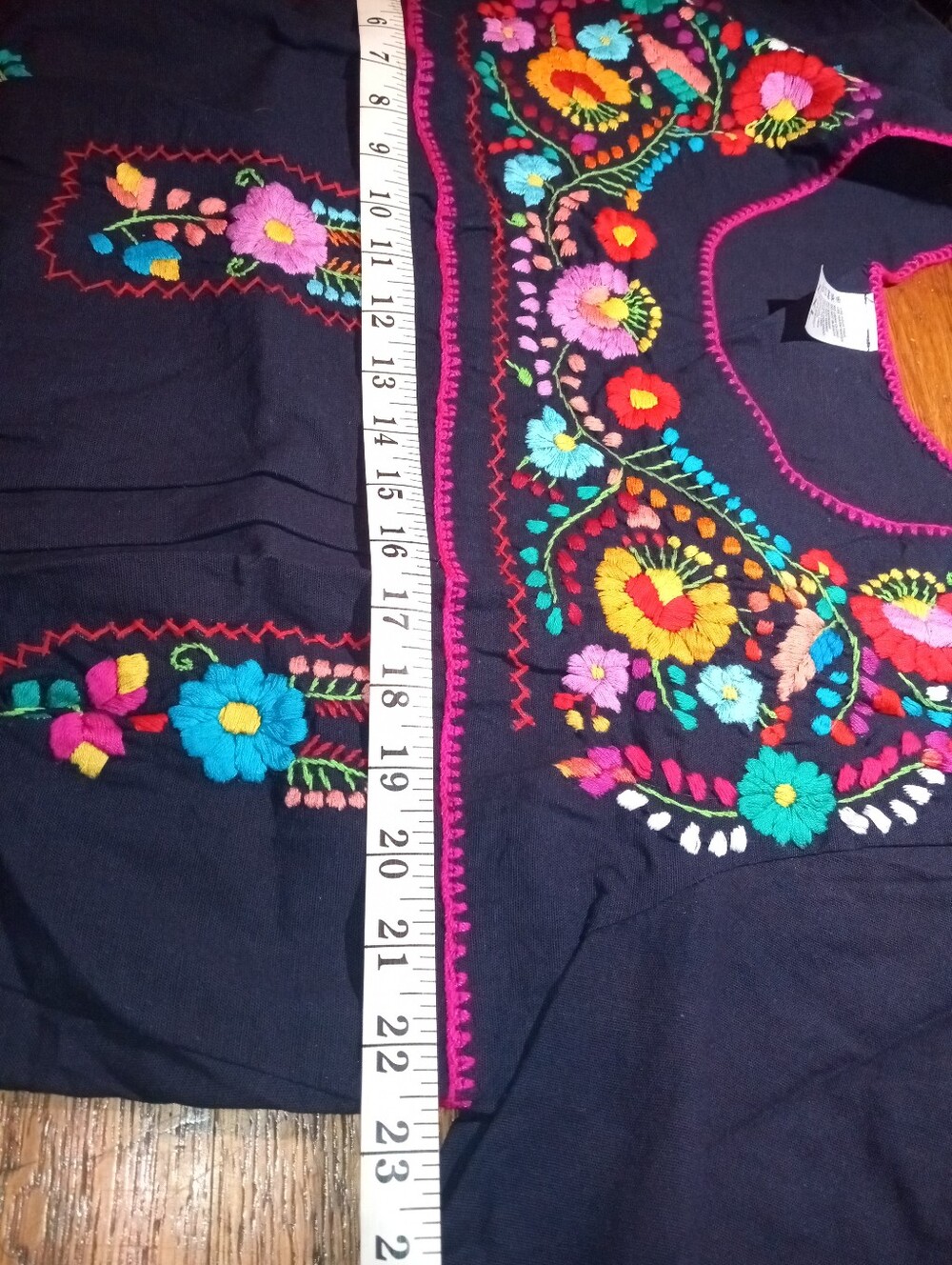 Embroidered Black Floral Peasant Blouse - Picture 7 of 8